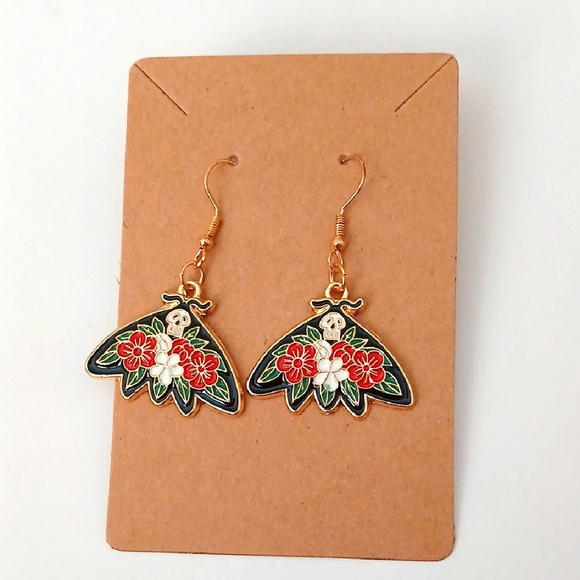Fashion Jewelry Jewelry - Fashion Jewelry Moth Earrings in Gold and Red